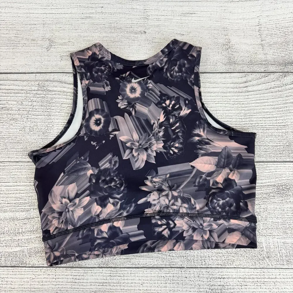 Nike Women's Dri-Fit Gray & Pink Floral Cropped Workout Tank Size Medium